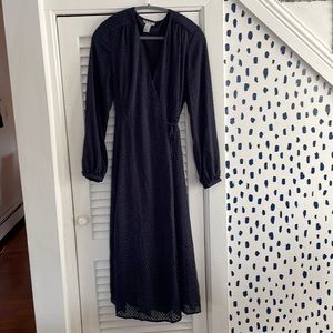 H&M flowy chiffon navy wrap dress